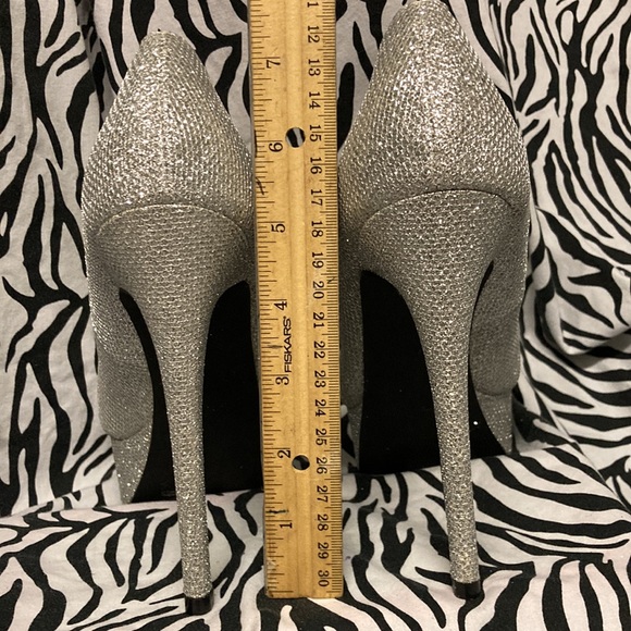 Silver Glitter Platform High Heels Size 8 - Picture 4 of 11